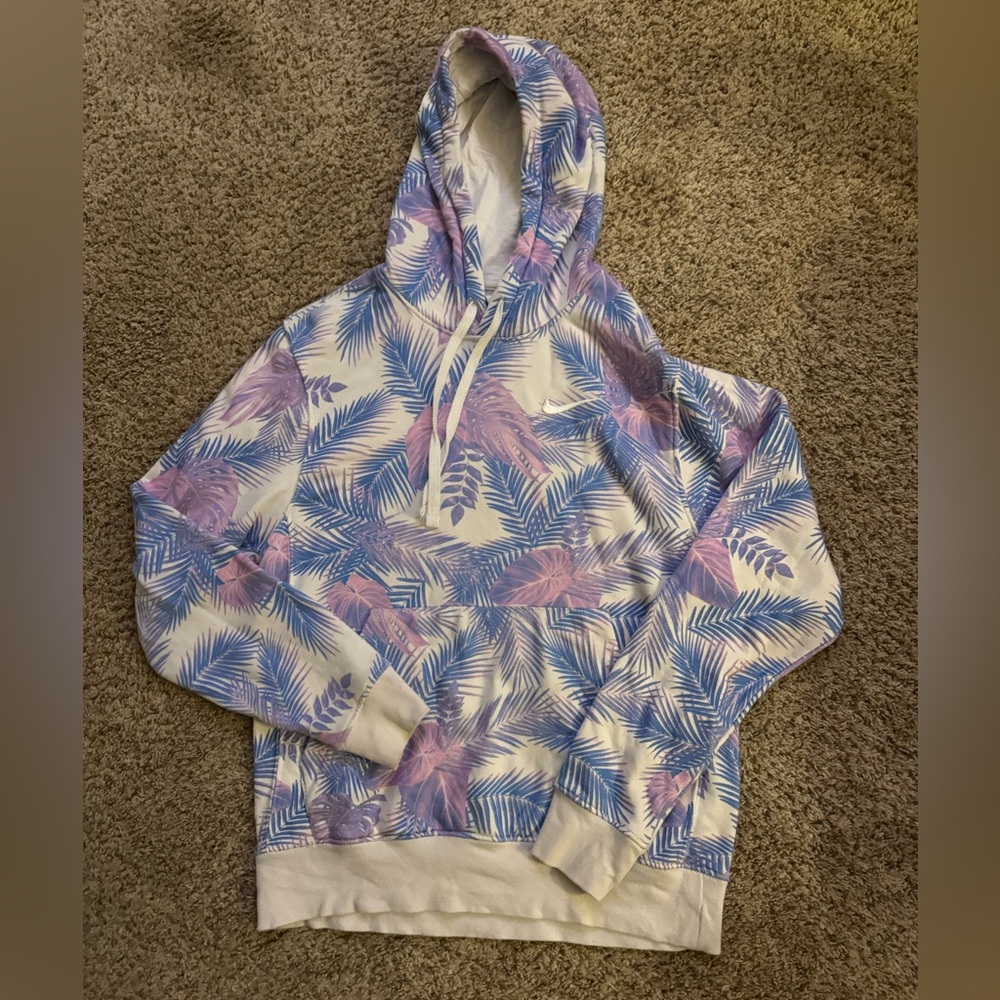 Nike Cream and Blue Tropical Men's Sweater EUC.